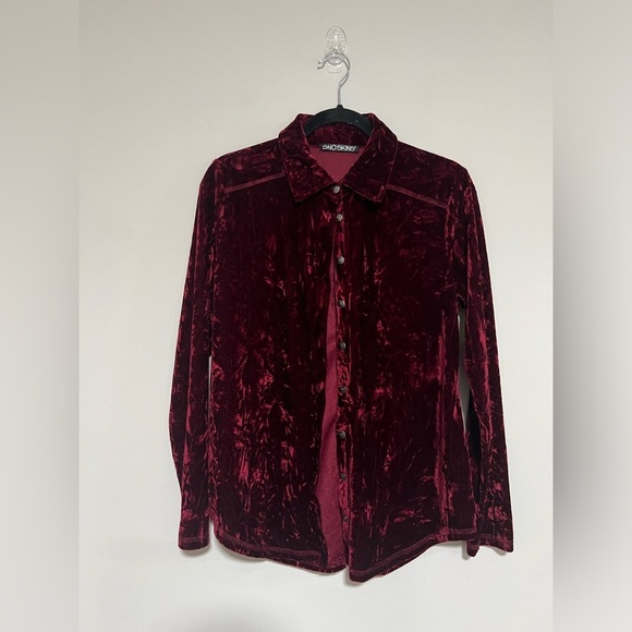 Sno Skins Burgundy Crushed Velvet Button Down Top Size Medium Holiday Retro - Picture 1 of 7